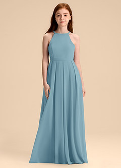 Azazie Arianthe Junior Abito A-Line in Chiffon Plissettato Blu Lunatico image4
