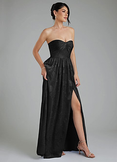 Azazie Helena Bridesmaid Dresses Black A-Line Strapless Floral Jacquard Burnout Convertible Dress image3