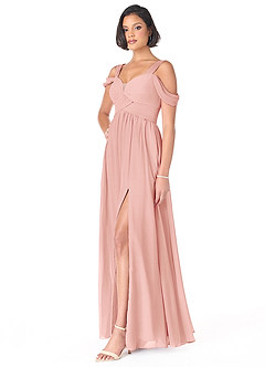 Azazie Lianne Bridesmaid Dresses Rosette A-Line Off the Shoulder Chiffon Dress image3