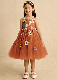 Azazie Osea Flower Girl Dresses Cinnamon Ball-Gown Pleated Tulle Dress image4