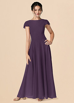 Azazie Payton Plum A-Line Bow Chiffon Dress image1
