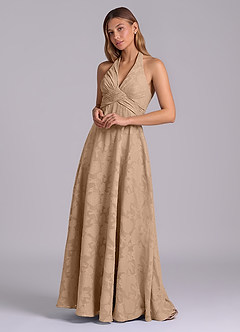 Azazie Tessie Brudtärnklänningar Klä av A-Linje i Blommig Utbrändhet Plisserad Champagne image4