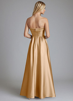 Azazie Lucienne Vestidos de damas de honor Vestido de Oro de Satén Elástico de Corte en A Convertible con Sin tirantes image2