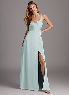 Azazie Calissa Bridesmaid Dresses Mist A-Line V-Neck Pleated Stretch Satin Dress image3