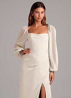 Azazie Brixley Bridesmaid Dresses White Alabaster Mermaid Long Sleeve Chiffon Dress image7