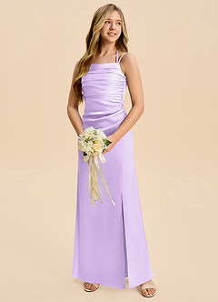 Azazie Nova Junior Lilac A-Line Pleated Stretch Satin Dress image3