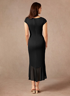 Azazie Renetta Mother of the Bride Dresses Black Sheath V-Neck Pleated Mesh Dress image3