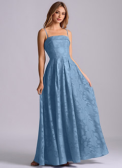 Azazie Lucienne Bridesmaid Dresses Steel Blue A-Line Strapless Floral Burnout Dress image6