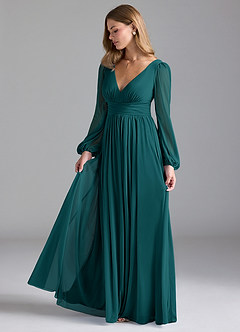 Azazie Norah Bridesmaid Dresses Peacock A-Line Mesh Dress image4