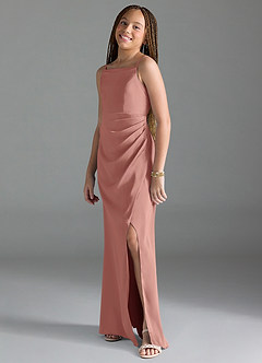 Azazie Leonis Junior Rosette A-Line Pleated Stretch Satin Dress image4