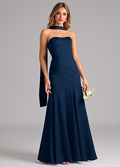 Azazie Shiloh Bridesmaid Dresses Dark Navy Mermaid Strapless Stretch Satin Convertible Dress image5