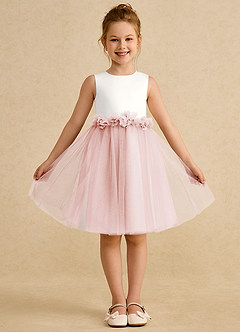 Azazie Louisa Flower Girl Dresses Ivory Blushing Pink A-Line Sleeveless Tulle Dress image1