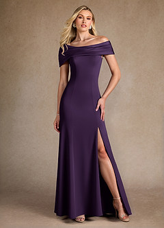Azazie Pierce Mother of the Bride Dresses Plum Mermaid Pleated Stretch Crepe Dress image1