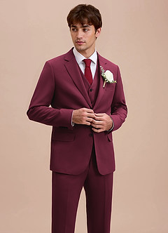 front Ethan Bourgondië Verfijnd geweven 3-delig pak