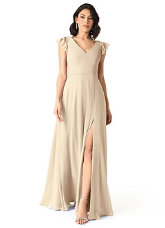 Azazie Claudine Abiti da Damigella Abito A-Line in Chiffon con Maniche a Farfalla Champagne image2