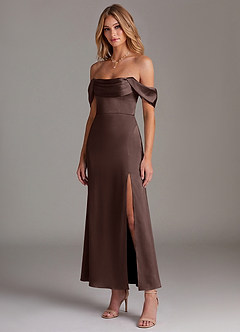 Azazie Saige Brudtärnklänningar Klä av Sjöjungfru i Stretch Satin Av axeln Ganache image4