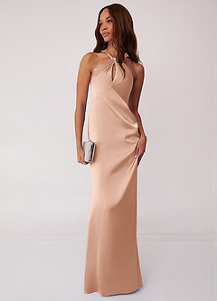 Barbie ♥ Azazie Bridesmaid Dresses Rose Gold Sheath Stretch Satin Dress image3