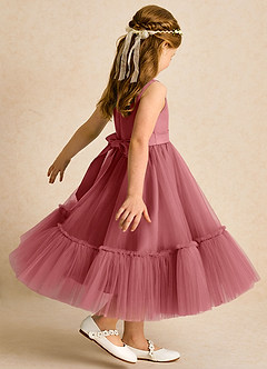 Azazie Miracle Sukienki dla dziewczynek sypiących kwiaty Linia A Ukłon Matowy satynowy Długość herbaty Sukienka image5