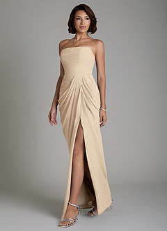 Azazie Nyra Robes de demoiselle d'honneur Robe Fourreau en Mousseline de soie Corset Champagne image6