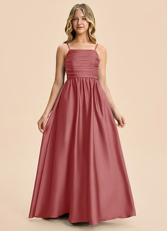 Azazie Kai Junior A-Linie Plissee Stretch-Satin Kleid Antike Rose image5