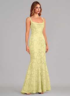 Azazie Aubrey Venta Final Vestido de Sorbete De Limón de Devorado Floral de Corte Sirena con Lazo image4