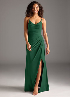 Azazie Deandra Vestidos de damas de honor Vestido de Verde Oscuro de Gasa de Corte Sirena con Plisado image5