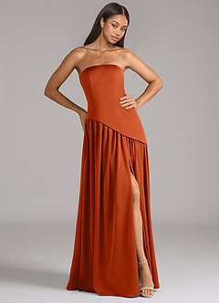 Azazie Adeline Robes de demoiselle d'honneur Robe Trapèze Convertible en Satin extensible Sans bretelle Orange Brûlée image4