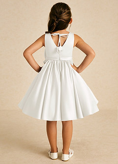 Azazie Apple Flower Girl Dresses Ivory A-Line Bow Matte Satin Dress image2