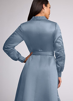 Azazie Ruth Mother of the Bride Dresses Dusty Blue A-Line Lace Matte Satin Dress image5