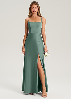 Azazie Lidia Brautjungfernkleider Meerjungfrau-Linie Seitliche Cut-Outs Stretch-Satin Kleid Eukalyptus image4