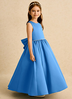 Azazie Daisies Flower Girl Dresses Blue Jay Ball-Gown Bow Matte Satin Dress image6