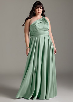 Azazie Charlize Bridesmaid Dresses Agave A-Line One Shoulder Stretch Satin Dress image9
