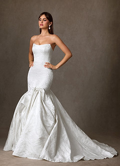 Azazie Quinta Vestidos de novia Vestido de Diamante Blanco de Jacquard Floral de Corte Sirena con Sin tirantes image3