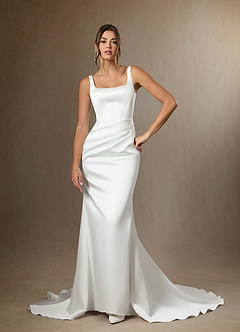 Azazie Wynona Wedding Dresses Diamond White Mermaid Square Neckline Double Faced Satin Dress image4
