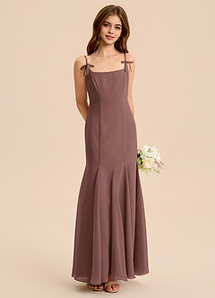 Azazie Evey Junior Espresso Mermaid Pleated Chiffon Dress image1