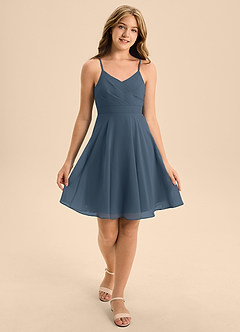 Azazie Avelina Junior Neptune A-Line Pleated Chiffon Dress image3