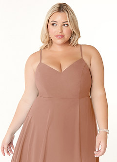 Azazie Clarissa Bridesmaid Dresses Champagne Rose A-Line V-Neck Chiffon Dress image11