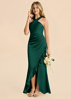 Azazie Thea Junior Emerald Sheath Ruched Stretch Satin Dress image5