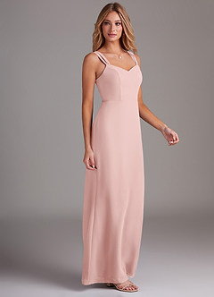 Azazie Denice Bridesmaid Dresses Powder Pink Sheath Pleated Chiffon Dress image5