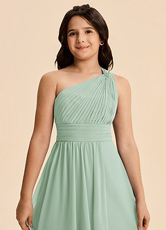 Azazie Skye Junior Vestido de Agave de Gasa de Corte en A con Plisado image6