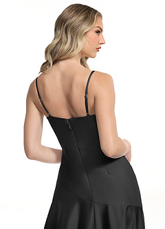 Azazie Kayla Bridesmaid Dresses Black Sheath Side Slit Stretch Satin Dress image5