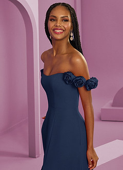 Barbie ♥ Azazie Bridesmaid Dresses Dark Navy A-Line Off the Shoulder Chiffon Convertible Dress image5