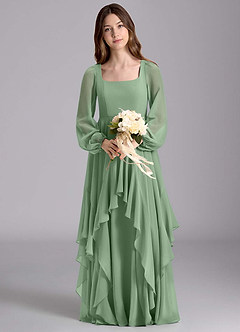 Azazie Clara Junior Abito A-Line in Chiffon Blusa Matcha image7