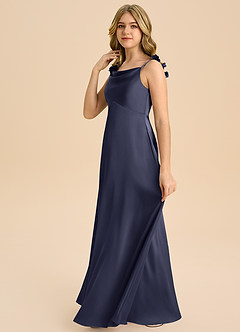 Azazie Gumdrop Junior Stormy Empire Pleated Stretch Satin Dress image5