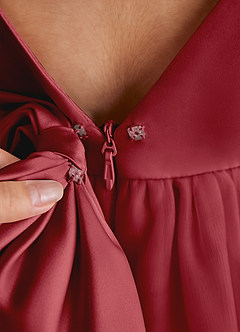 Azazie Twinkle Toes Flower Girl Dresses Pomegranate A-Line Bow Tulle Dress image6