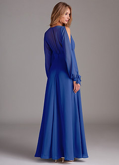 Azazie Matilda Brautjungfernkleider A-Linie Langarm Chiffon Kleid Königsblau image2