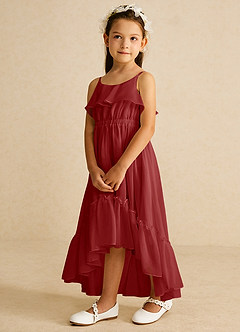 Azazie Karmen Flower Girl Dresses Rust A-Line Ruched Chiffon Dress image2