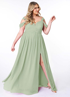 Azazie Lianne Bridesmaid Dresses Dusty Sage A-Line Off the Shoulder Chiffon Dress image11
