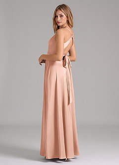 Azazie Evalleen Bridesmaid Dresses Rose Gold A-Line Pleated Stretch Satin Dress image7