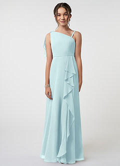 Azazie Aidy Junior A-Linie Schleifen Chiffon Kleid Seegrün image1